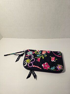 NWT Vera Bradley Zip-Around Wallet Ribbons Floral Blue Navy Clutch Breast Cancer